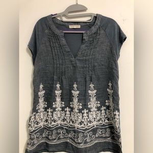Retrology Chambray Embroidered Blouse